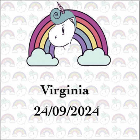 Adhesivo Unicornio Arcoíris, Cuadrado Personalizado Con...