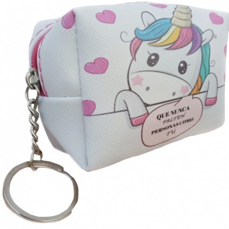Monedero llavero bolsa unicornio con bolígrafo y adhesivo personalizado
