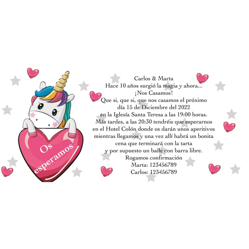 Invitaciones De Boda Unicornio Y Corazones Invitaciones De Boda Unicornio Y Corazones