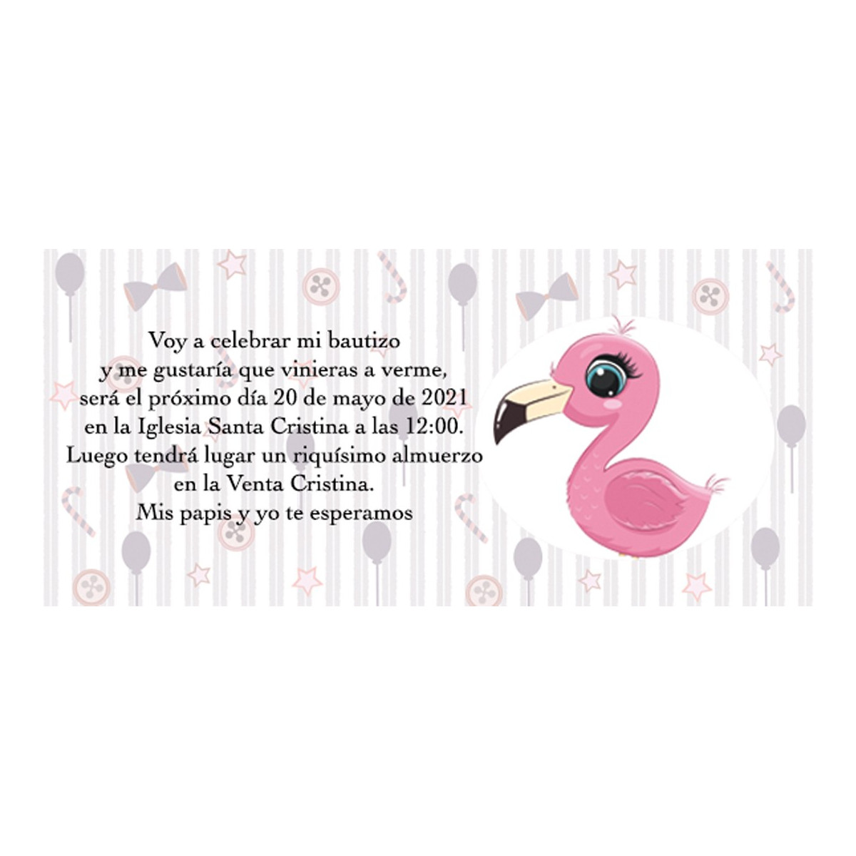 Invitaciones de bautizo flamenco personalizada
