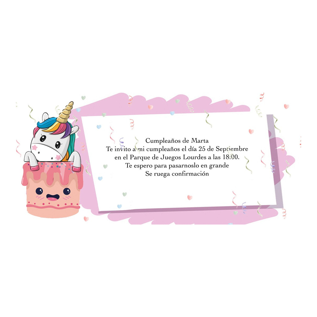 Invitación unicornio personalizada para cumpleaños