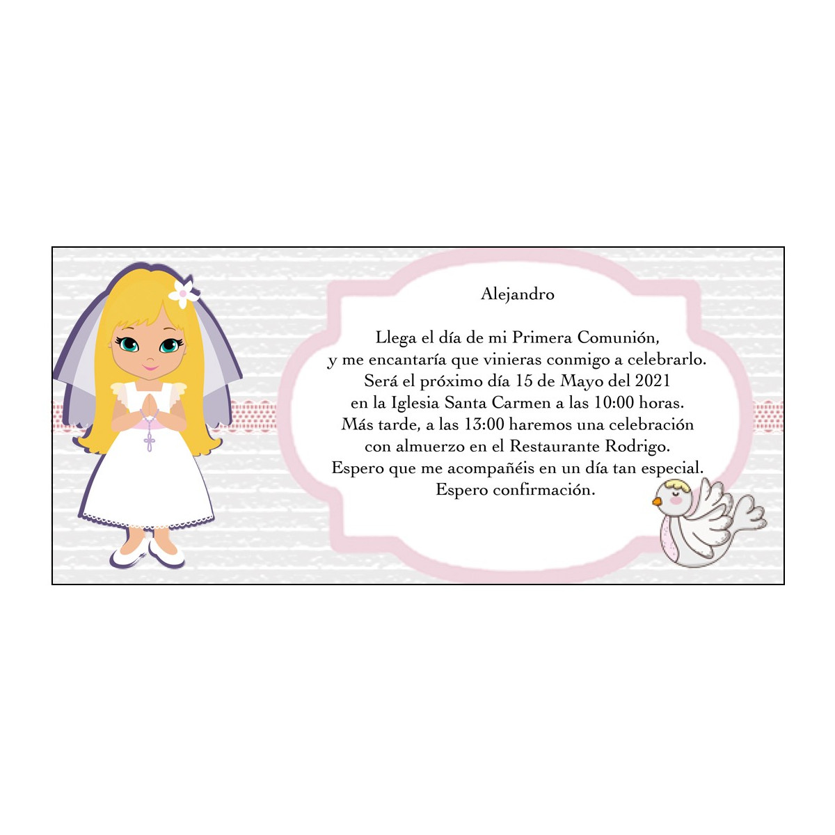 Invitación comunión niña personalizada