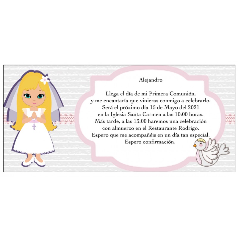 Invitación Comunión Niña Personalizada Invitación Comunión Niña Personalizada