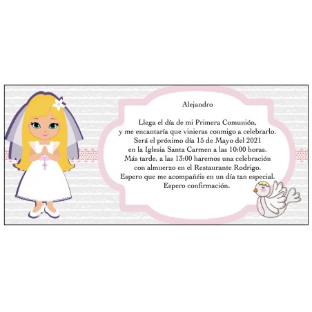 Invitación Comunión Niña Personalizada