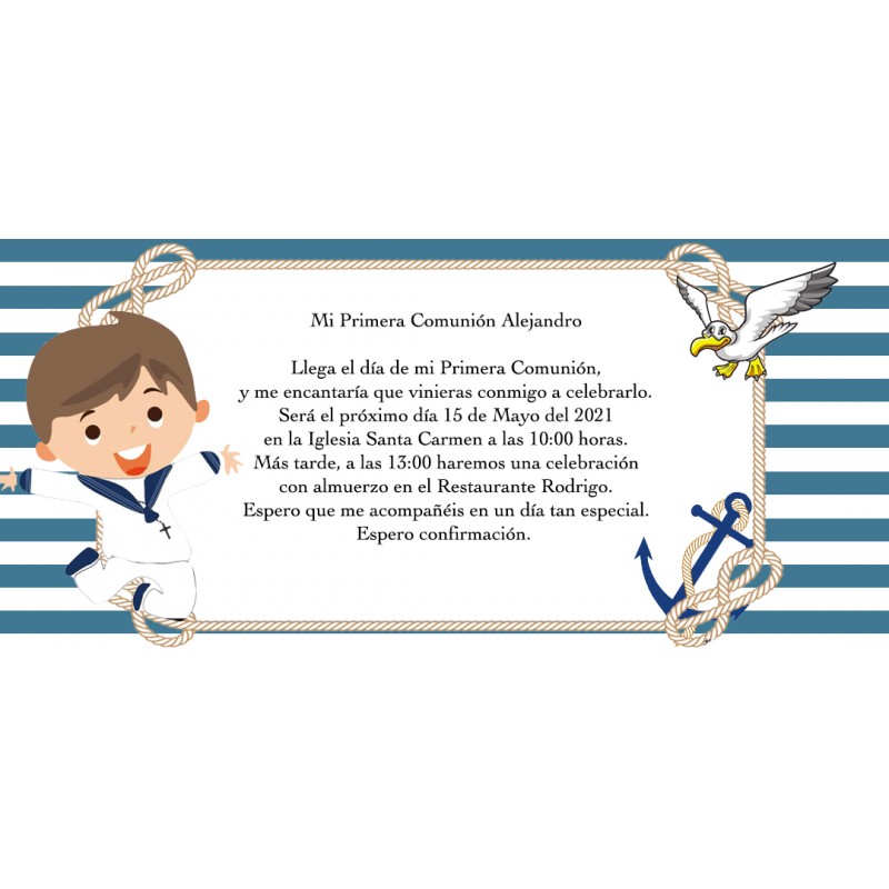 Invitación comunión niño marinero personalizada