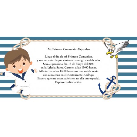 Invitación Comunión Niño Marinero Personalizada