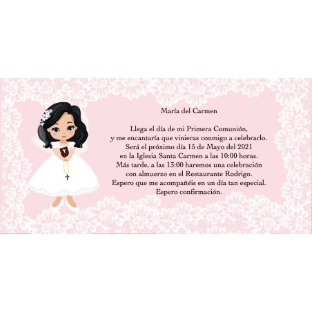 Invitación Para Primera Comunión Niña