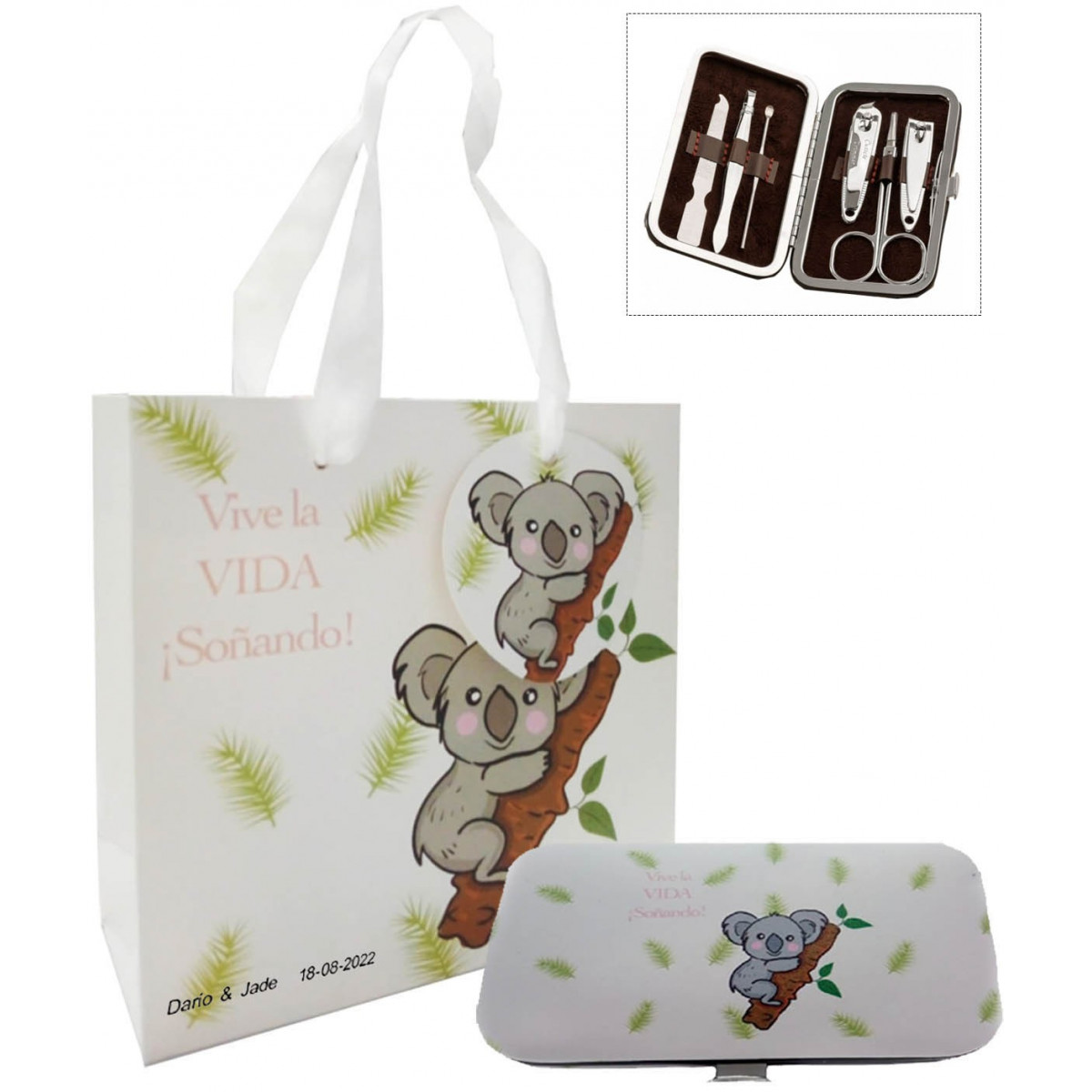 Set de manicura koala personalizado con bolsa para boda