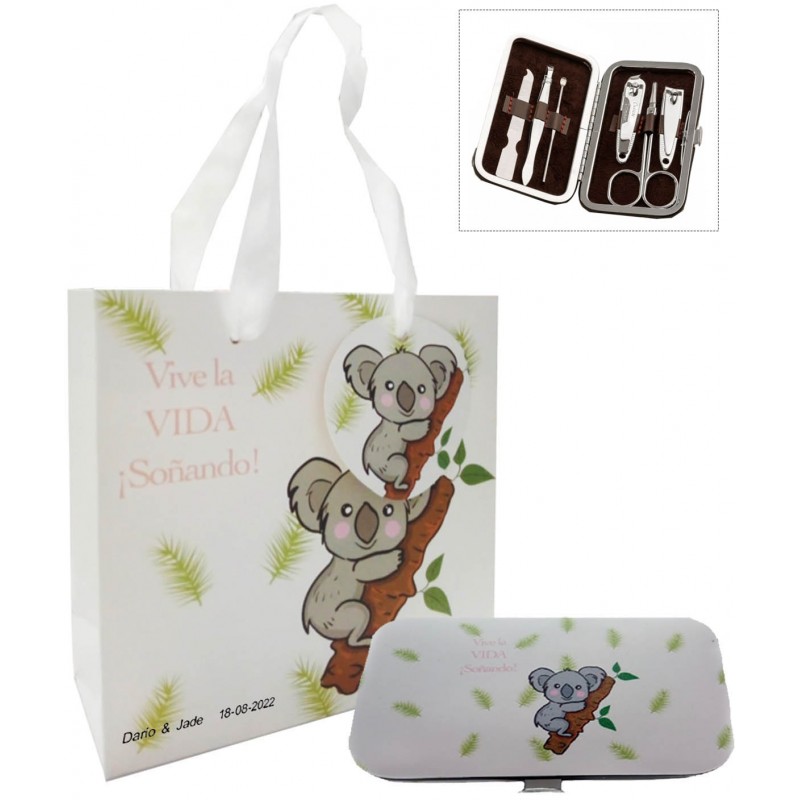 Set de manicura koala personalizado con bolsa para boda