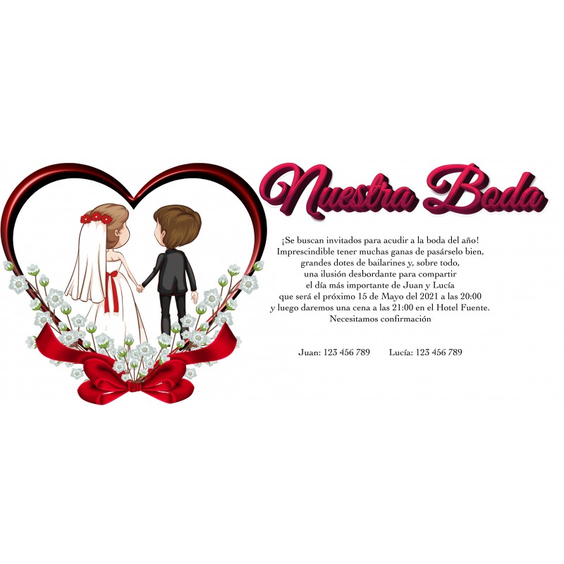 Invitaciones De Boda Corazón Con Novios Personalizada Invitaciones De Boda Corazón Con Novios Personalizada