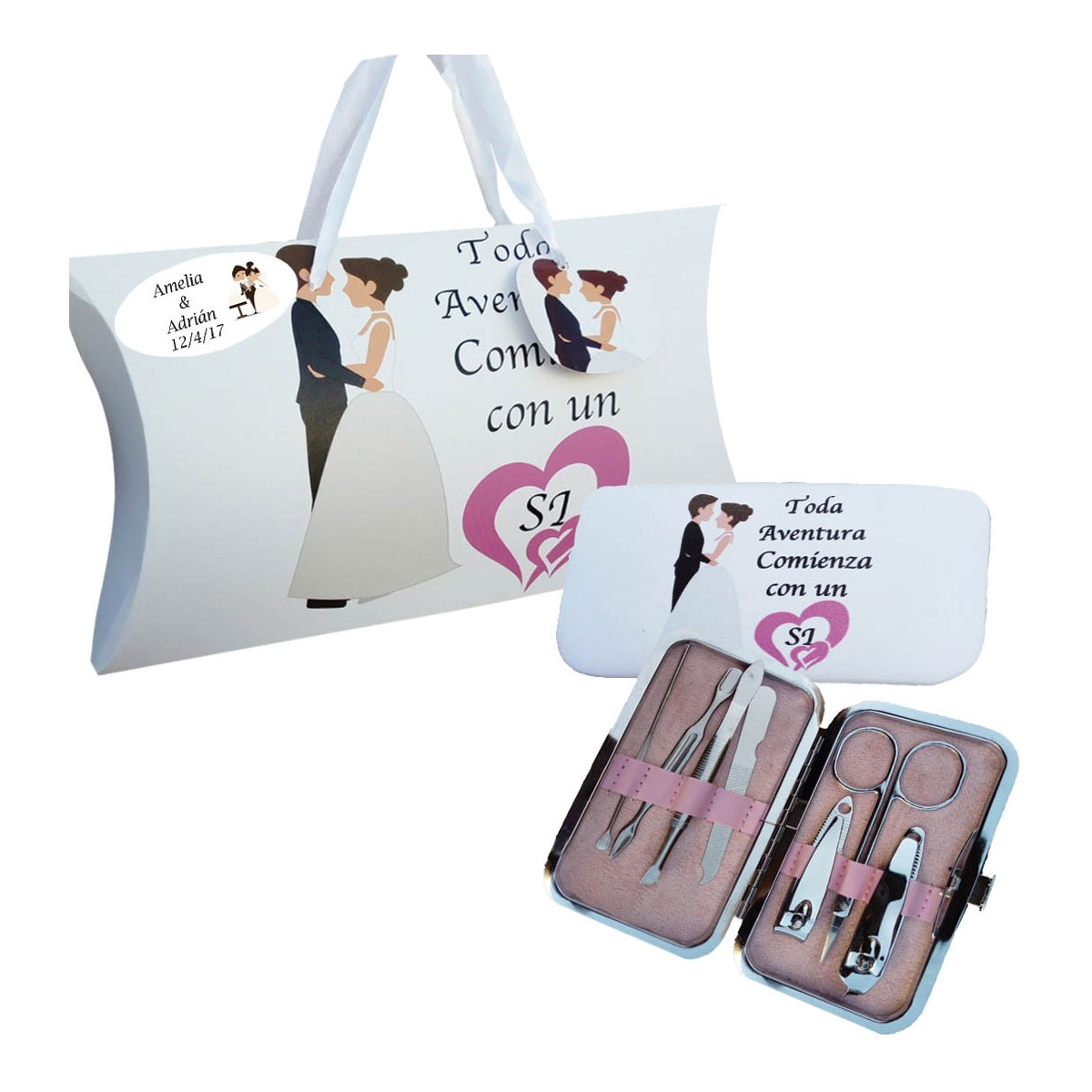 Set de manicura boda personalizado con caja y frase