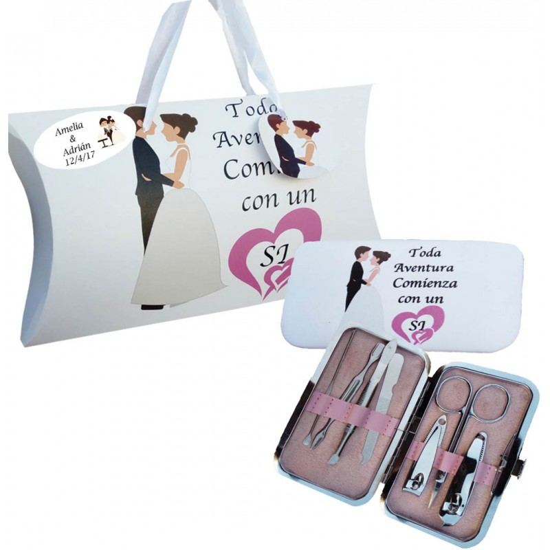 Set de manicura boda personalizado con caja y frase