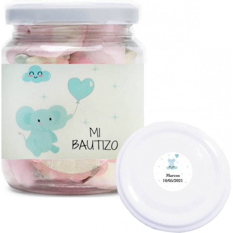 Bote de pvc transparente de bautizo personalizado con nubes dulces