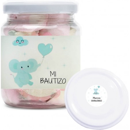 Bote De Pvc Transparente De Bautizo Personalizado Con Nubes Dulces