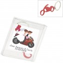 Llavero moto en caja de acetato con adhesivo personalizado