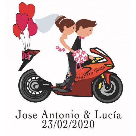 Llavero moto en caja de acetato con adhesivo personalizado