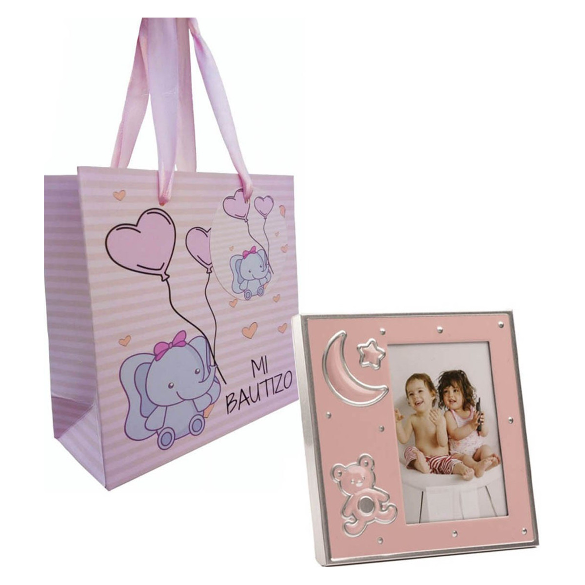 Recuerdos Invitados Bautizo Portafoto con Bolsa