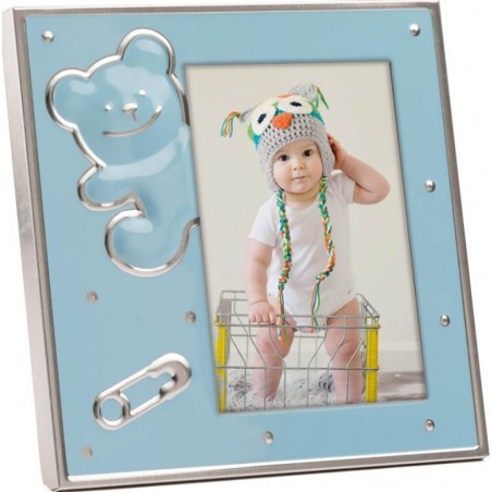 Portafoto azul con bolsa