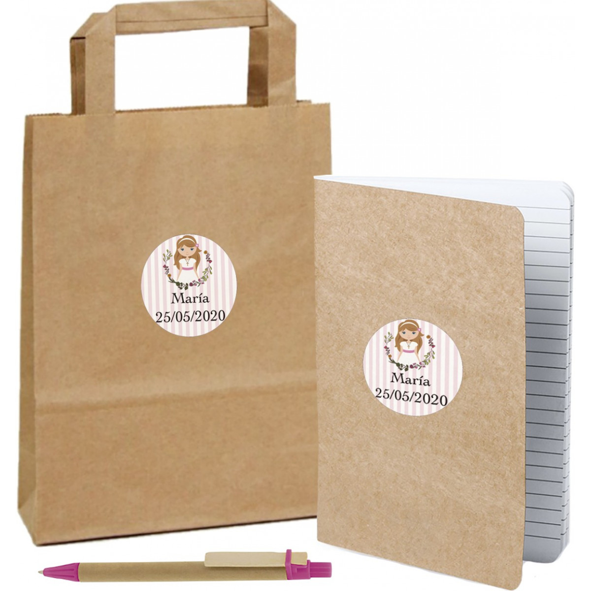 Libreta de comunión personalizada con bolígrafo y bolsa
