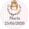 Gel hidroalcohólico personalizado con adhesivo comunión en bolsa de organza