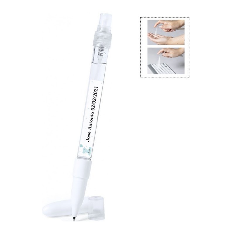 Bolígrafo Blanco Con Pulverizador Recargable Personalizable Para Bautizo Niño Bolígrafo Blanco Con Pulverizador Recargable Personalizable Para Bautizo Niño