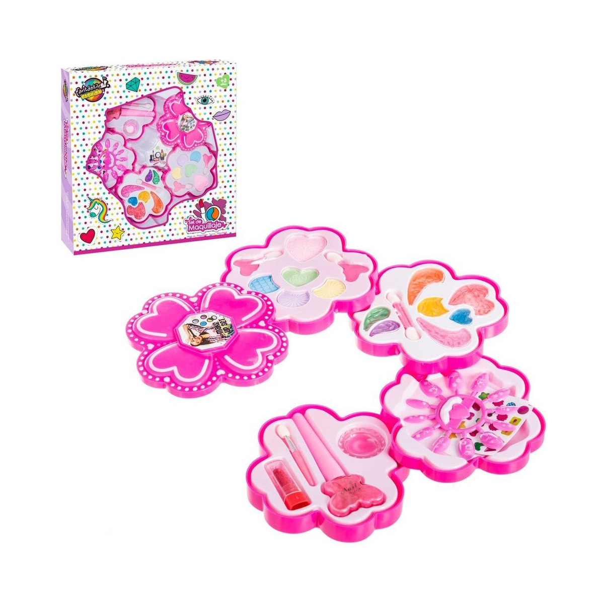 Set de maquillaje flor rosa 4 niveles para niñas