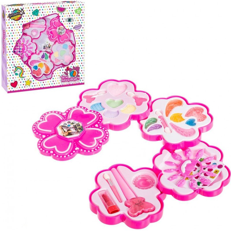 Set de maquillaje flor rosa 4 niveles para niñas