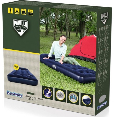 Colchón hinchable azul individual para acampar con hinchador de pie