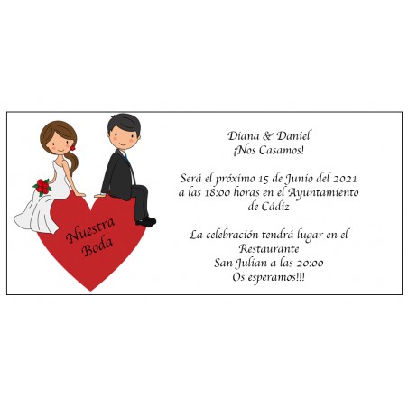 Invitaciones de boda novios corazón