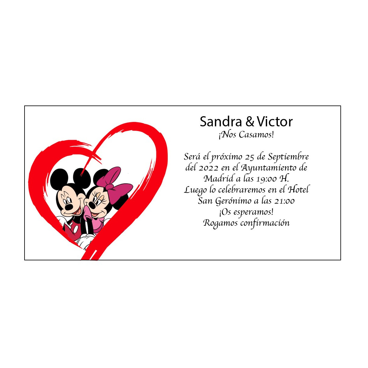 Invitaciones boda mickey y minnie