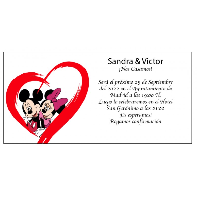 Invitaciones boda mickey y minnie