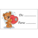 Tarjeta adhesiva para regalos osito corazón para poner nombres