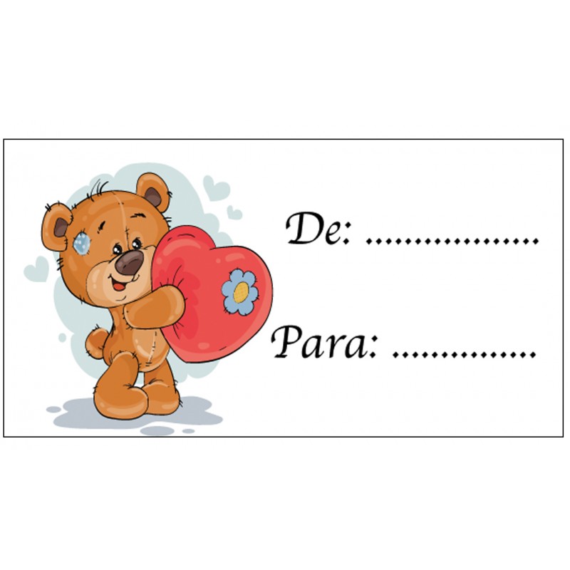 Tarjeta Adhesiva Para Regalos Osito Corazón Para Poner Nombres