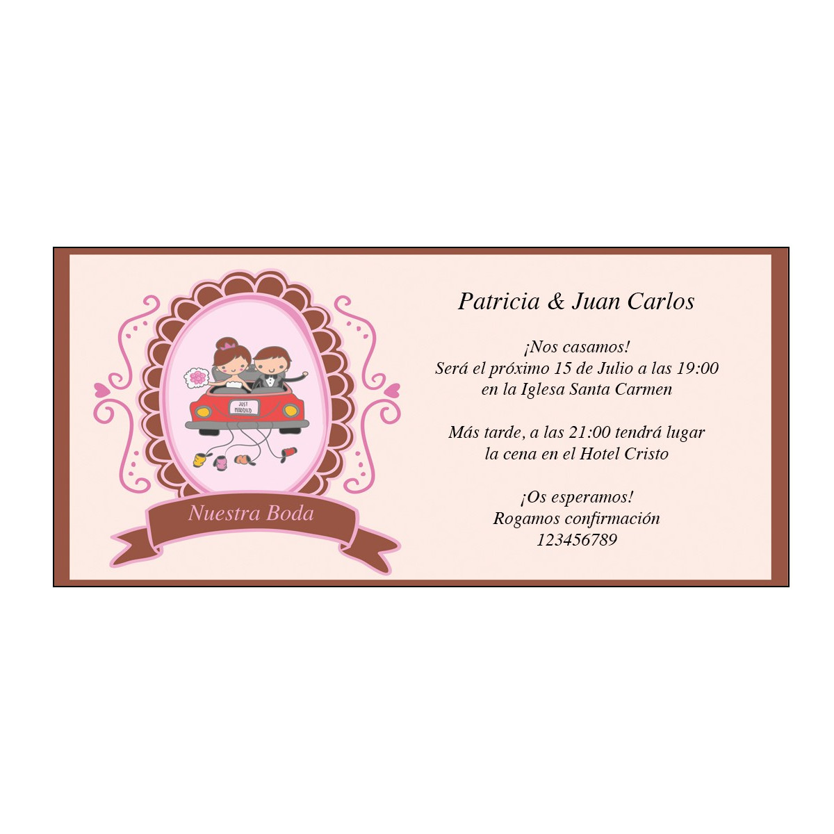 Invitaciones de boda novios en coche