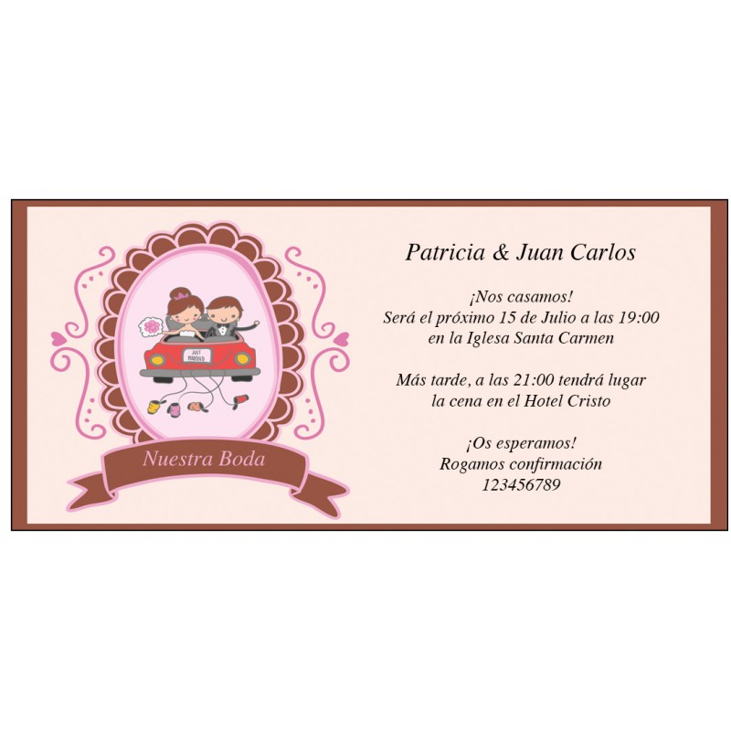 Invitaciones de boda novios en coche