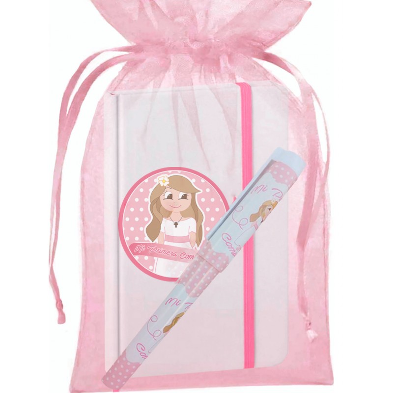 Libreta Con Adhesivo Y Bolígrafo En Bolsita De Organza Para Comunión Libreta Con Adhesivo Y Bolígrafo En Bolsita De Organza Para Comunión