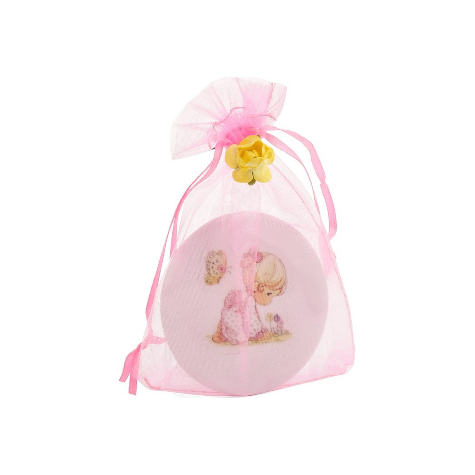 Espejo con adhesivo niña presentado en bolsa de organza