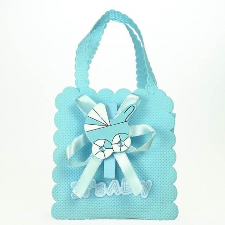 Bolsa para bautizo decorada azul