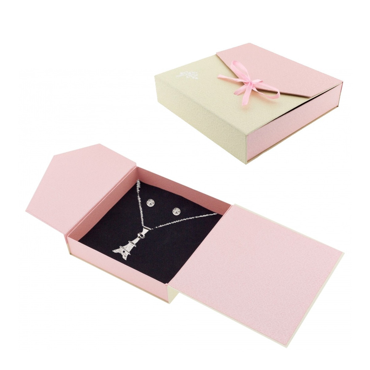 Caja de regalo redonda con lazo y dos cajas de regalo pequeñas