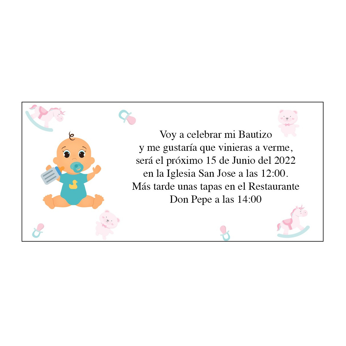 Invitaciones de bautizo personalizada niño bebé alex