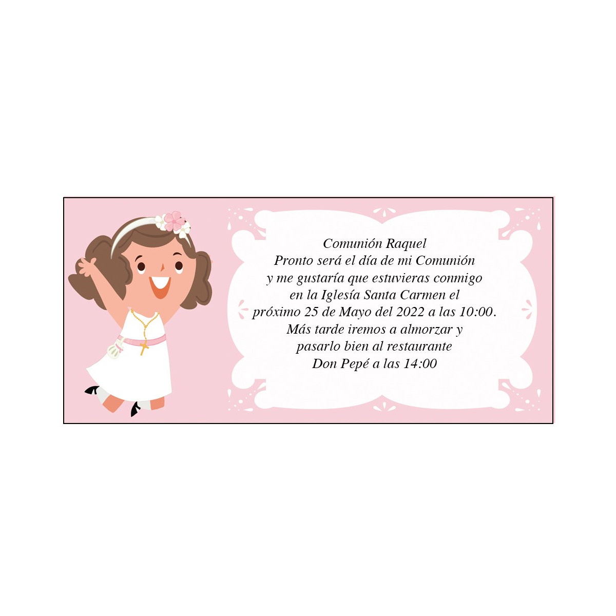 Invitación personalizada comunión niña raquel