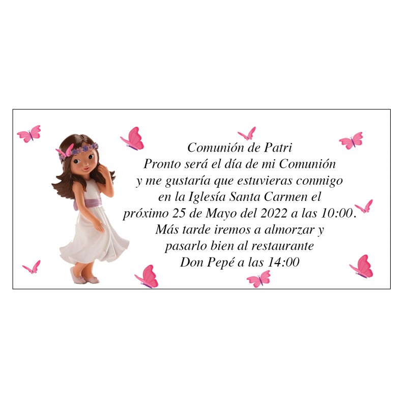 Invitación Comunión Niña Patri Con Mariposas Invitación Comunión Niña Patri Con Mariposas