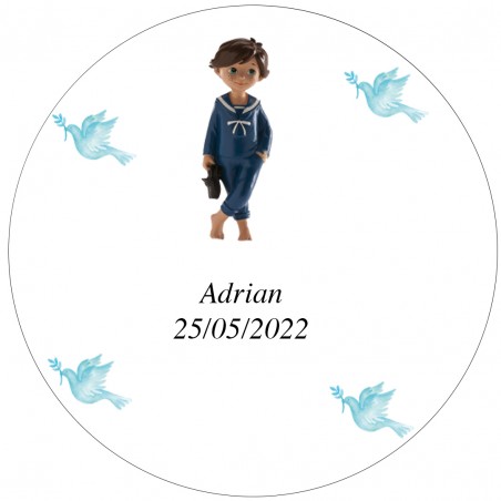 Adhesivo Redondo 5 Cm De Comunión Niño Adrian