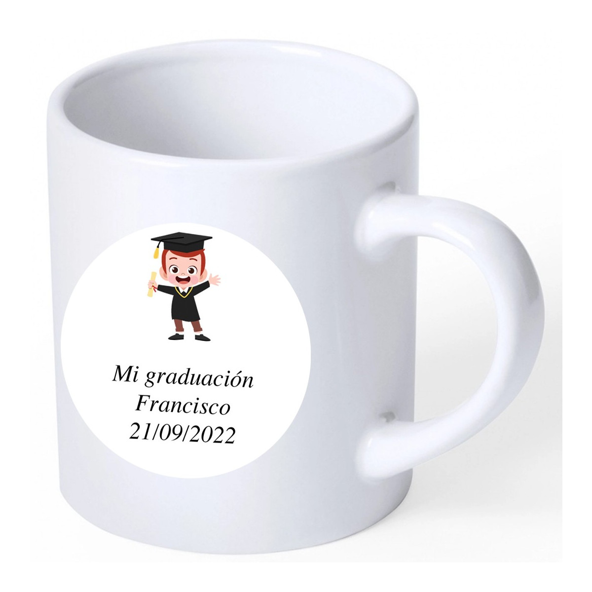 Taza graduación con adhesivo personalizado