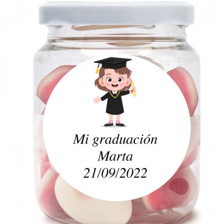 Tarro para recuerdo de graduación personalizado con besitos rellenos