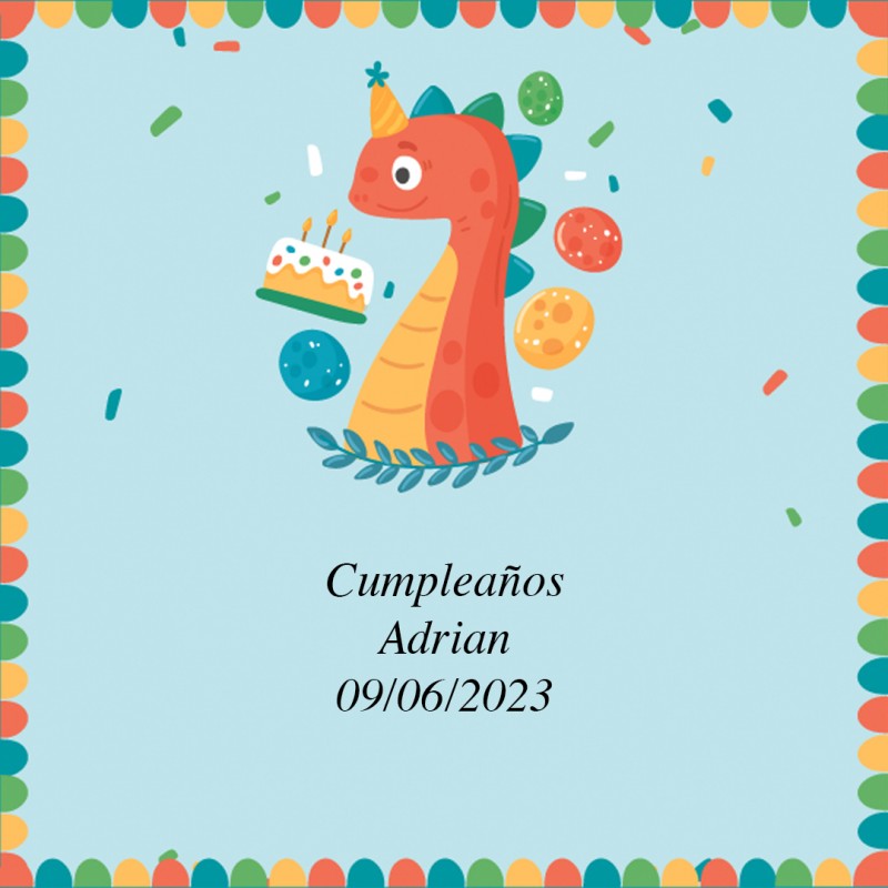 Adhesivo de cumpleaños diseño dinosaurio de 5 x 5 cm