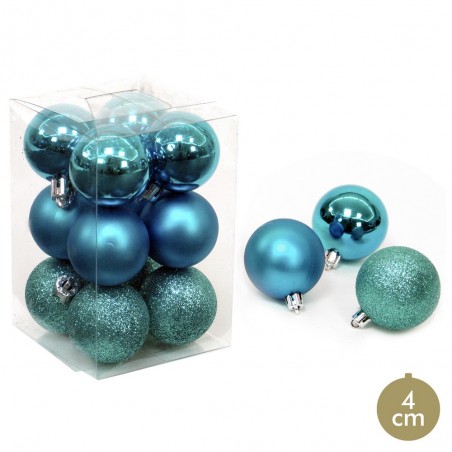 S 12 Bola Azul Decoración Navidad 4 X 4 X 4 Cm