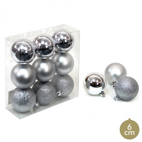 S 9 bola plata decoración navidad 6 x 6 x 6 cm