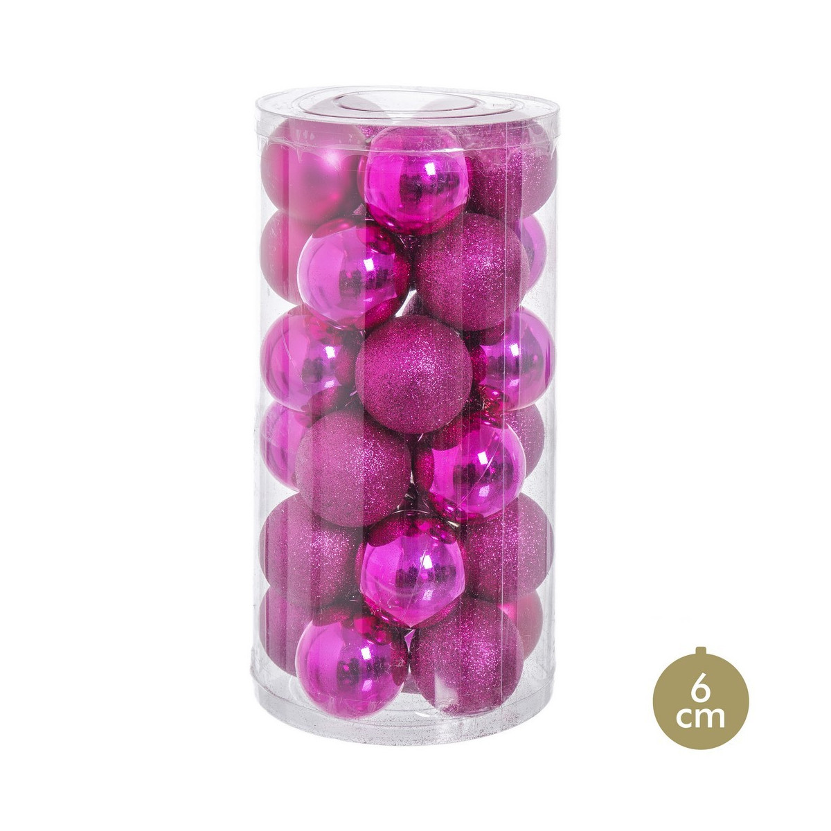 S 30 bolas brillo mate purpurina fucsia 16 x 16 x 31 cm