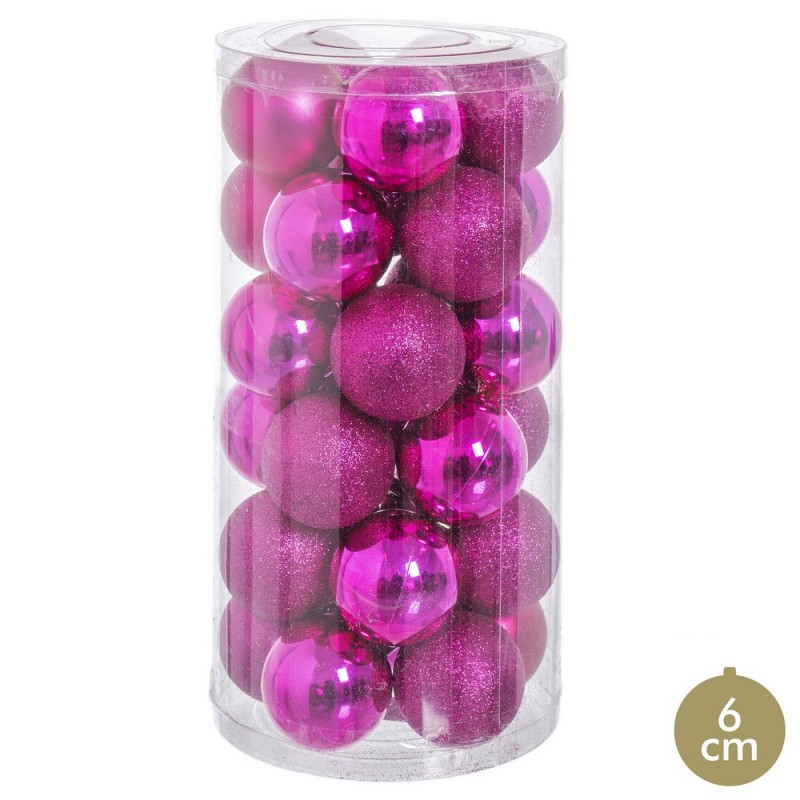 S 30 bolas brillo mate purpurina fucsia 16 x 16 x 31 cm
